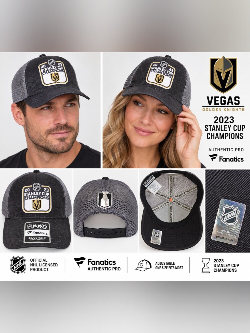 Vegas Golden Knights 2023 Stanley Cup Champions Fanatics Pro Trucker Hat NWT